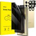 JETech Privacy Screen Protector for Samsung Galaxy S24 Ultra 5G 6.8-Inch with Camera Lens Protector, Anti-Spy Flexible TPU Film, Fingerprint Unlock Compatible, 2-Pack Each