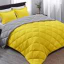 Yellow/Gray Reversible Comforter Set. 1 Fitted sheet, 1 Sham