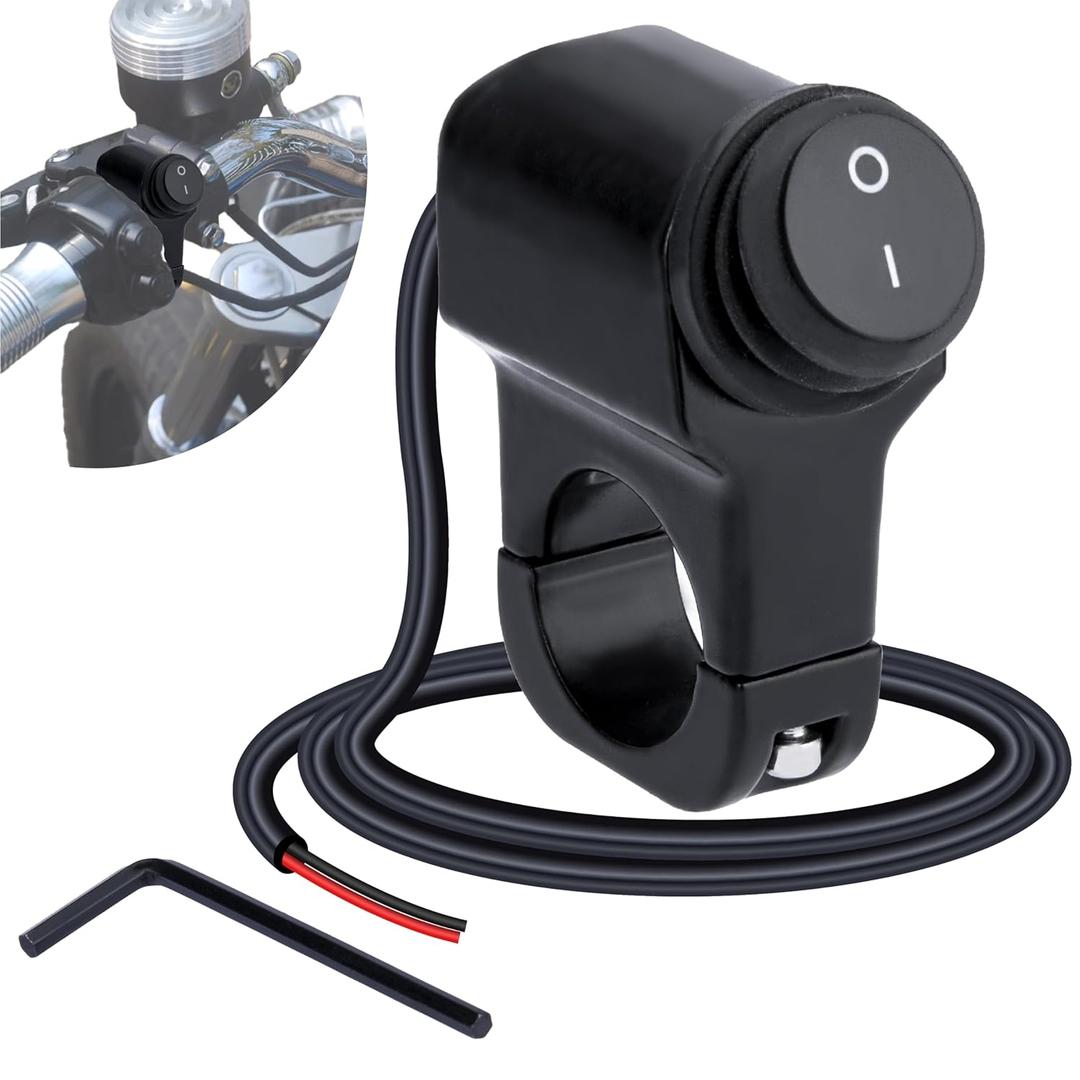 Motorcycle Handlebar Switch 12V, Waterproof Motorcycle Light Toggle Switch, Aluminum Alloy ATV Light ON Off Switches, for Motorcycle ATV UTV Scooters, Fits 7/8" Handlebars (22mm)
