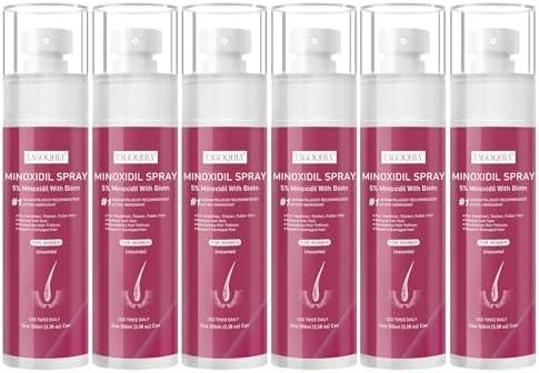 5% Minoxidil for Women Hair Regrowth Spray, hers hair regrowth treatment Infused with Biotin, Extra Strength Treatment to Combat Hair Loss and Thinning, 6 Bottles（100 Ml)