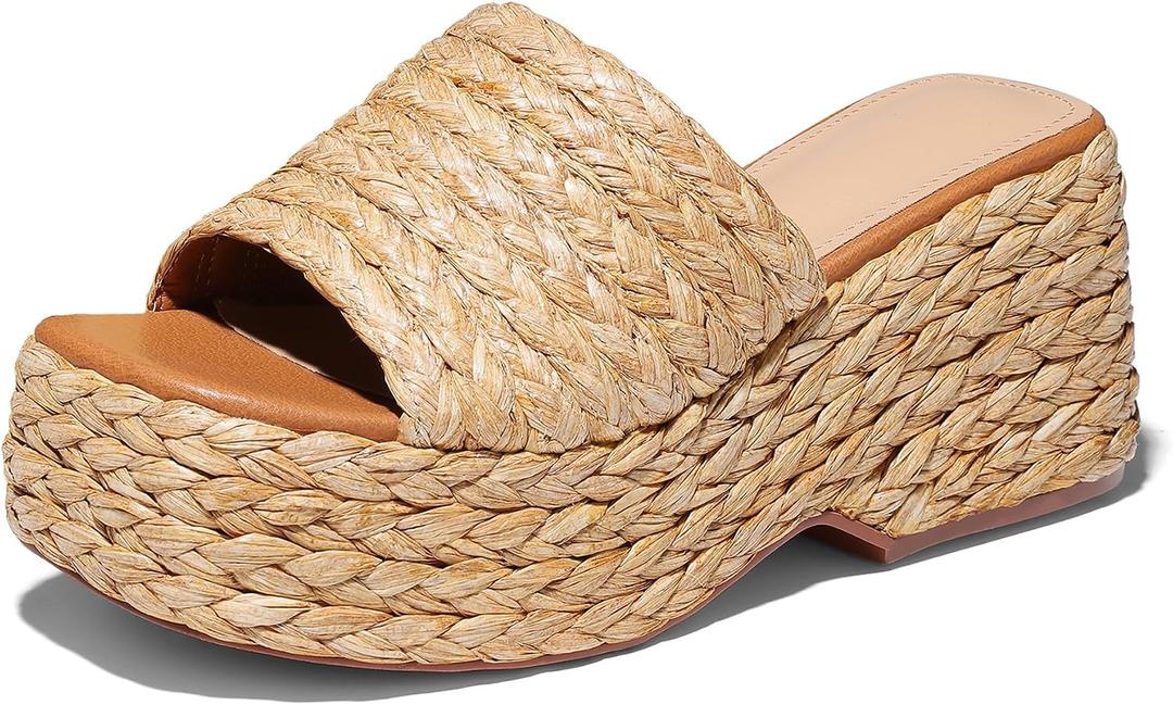 Ancomafio Platform Espadrille Sandals for WomenPlatform Slip on Wedges Slides Bohemia Sandals Flatform Open Toe Beach Sandals Outdoor