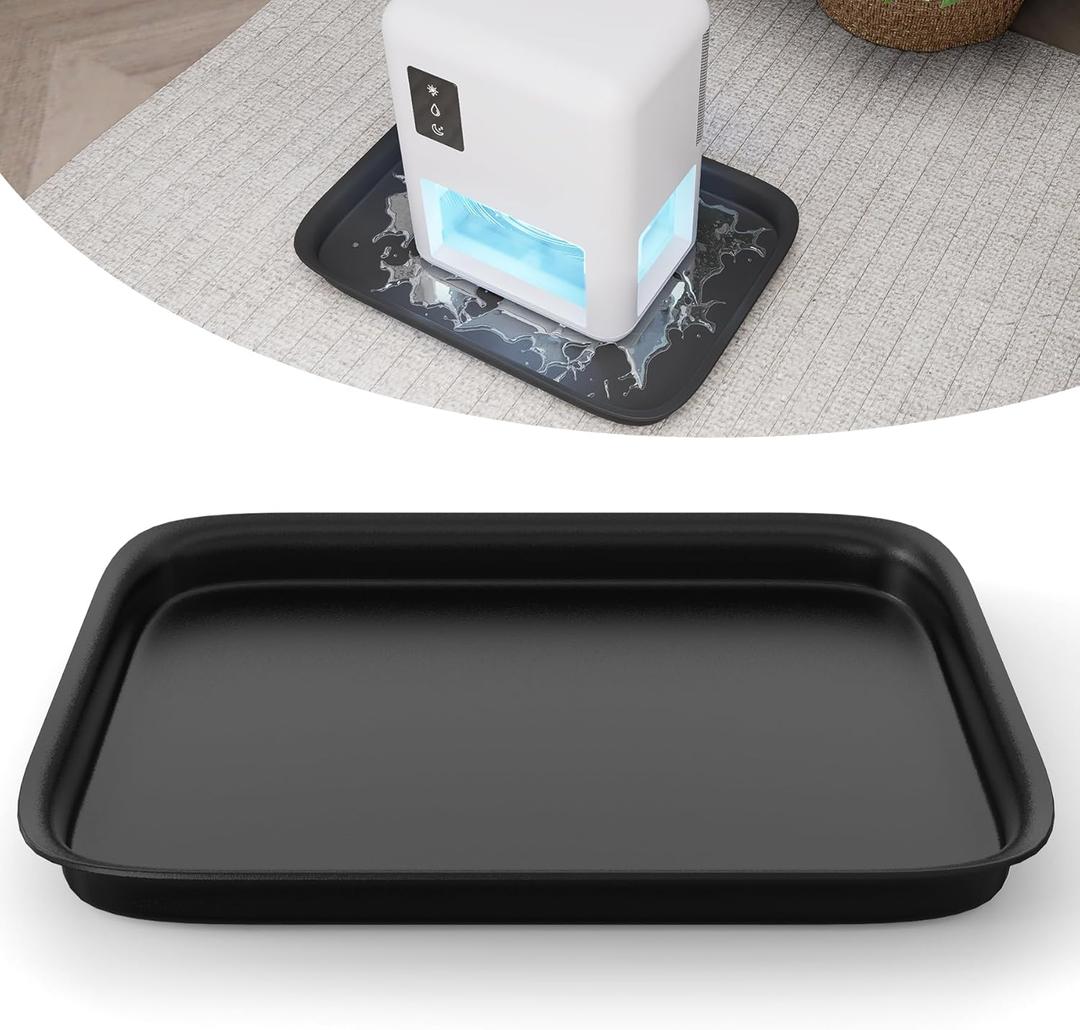 Forestchill Drip Tray for Dehumidifier, 13" x 9" x 2" Hard Plastic Drip Pan with Raised Edge, Leak-Proof Floor Protection for Semiconductor Dehumidifiers, Black