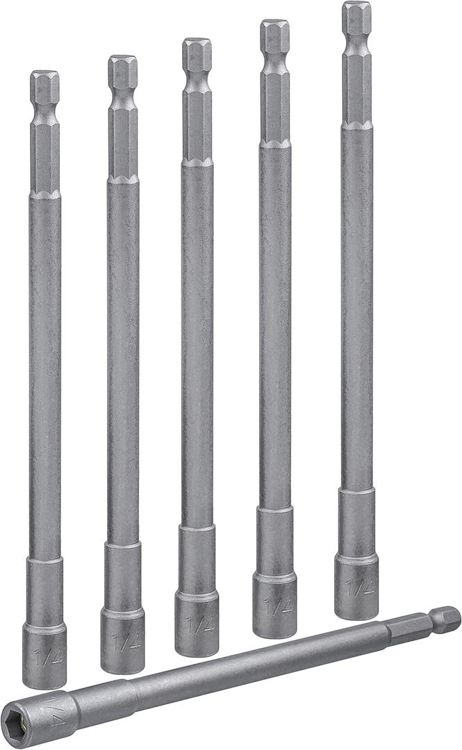 Yakamoz 6Pcs Long Impact Nut Driver Set Magnetic Nut Setter Driver Bits 1/4" Hex Shank to 1/4" Hex Socket Drill Bit Extension for Impact Drivers and Drills | 6-Inch Length