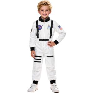 Astronaut Costume for Kid Boy Space Jumpsuit Space Outfit Pretend Dress up 3-12Years (8-10 Years, White)