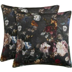 StangH Vintage Floral Throw Covers Pack of 2, Super Soft 18x18 inch Velvet Decorative Square Cushion Covers Blossom Oil Painting Boho Classic Home Decor for Living Room Sofa, Charcoal