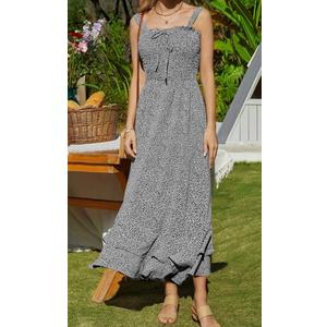 GRACE KARIN Women's 2025 Summer Floral Boho Dress Square Neck Strapped Swing A Line Sundress Beach Long Maxi Outfits, Size Small