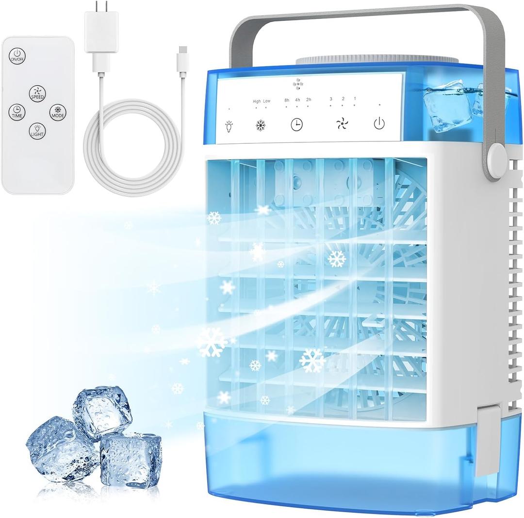 Portable Air Conditioners, 3-in-1 Portable AC Unit, Personal Mini Air Conditioner With 1000ml Water Tank, 2/4/8H Timer, USB Charging Small Cooling Fan (Include 5V 2A Adapter) For Indoor Office Bedroom (Blue)