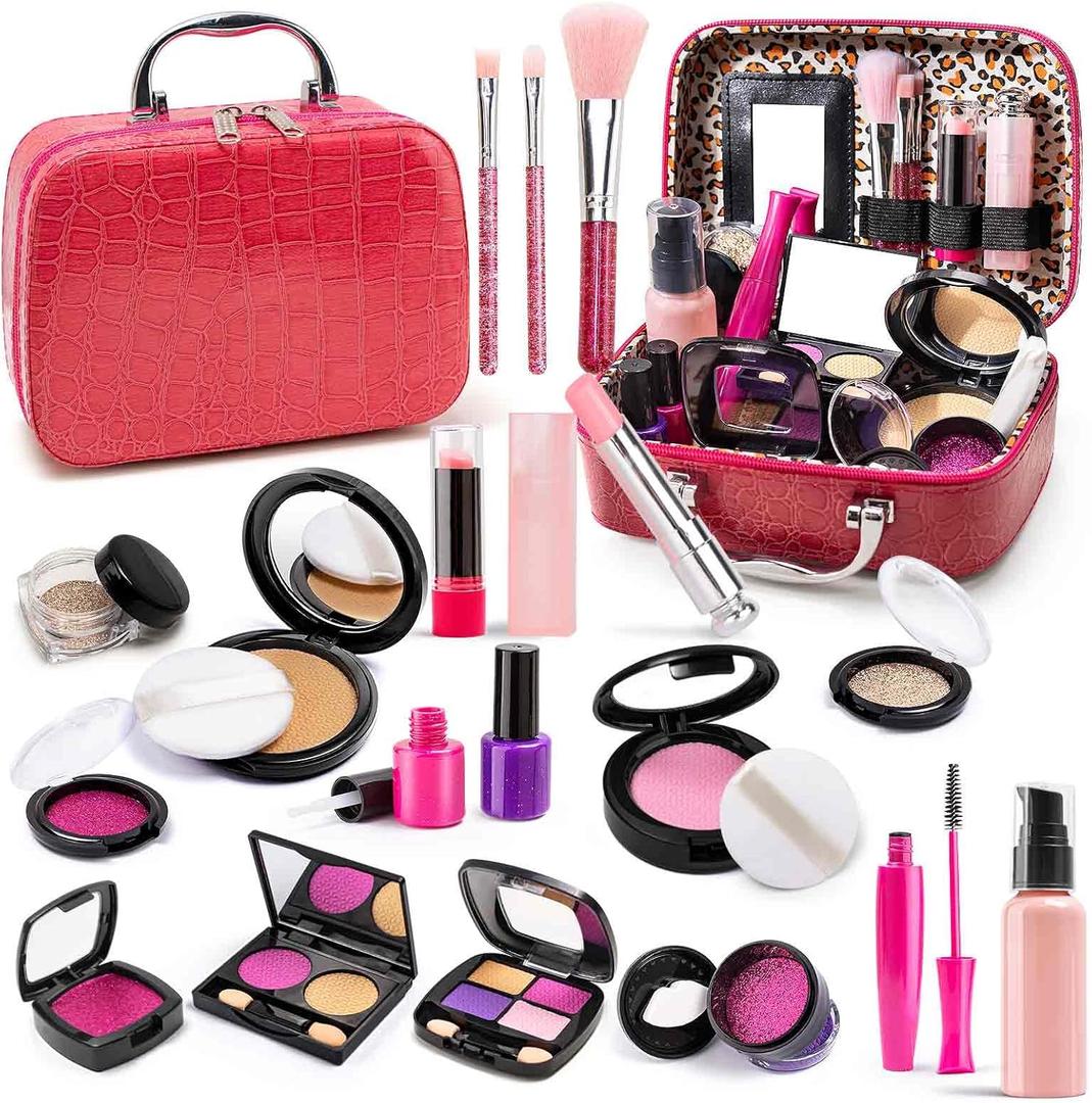 Pretend Makeup Toy Sets for Girls Age 3-8,Toddler Makeup Kit for Play Vanity Set, Washable Fake Cosmetic Dress Up Toys, Princess Style Beauty Accessories Gift for 3-12 Year Old Kids