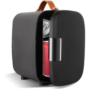 FANSEXPERT Cosmetic Fridge, Portable Mini Fridge for Skincare Food Drinks, 4L/6 Can Electric Plug In Cooler & Warmer, AC/DC Skincare Refrigerator for Bedroom Office Car Dorm (Black)