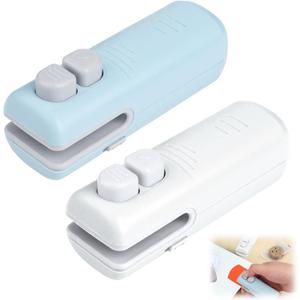 2Pcs 3 in 1 Mini Bag Sealer, Upgraded Rechargeable Mini Bag Sealer with Cutter and Magnet,Small Household Pressure Sealer,Portable Plastic Bag Sealing Machine,Heat Sealer for Snack Bag Food Storage