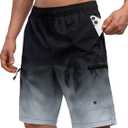 Mens Swim Trunks with Compression Liner Zipper Cargo Pockets Bathing Suit 9 Inch Quick-Dry Swimming Shorts (Black, L)