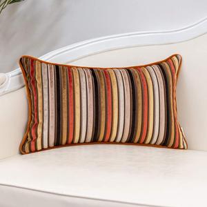 Yangest Orange Striped Throw Pillow Cover Multicolor Velvet Cushion Cover Zippered Rectangular Pillowcase for Sofa Couch Bedroom Living Room Home Decoration, 12x20 Inch