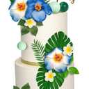 23 PCS Flower Cake Topper Hawaiian Cake Decorations with Palm Leaves Hibiscus Flowers Balls for Hawaii Aloha Jungle Summer Theme Wedding Birthday Baby Shower (Blue)