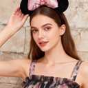 A Miaow 3D Black Velvet Headband Polka Dot Satin Bow Hair Clasp Women Adults Hair Accessory Party Costume Supply Holiday Park Headwear (Pink Bow, One Size)