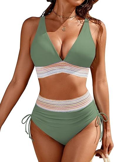 Blooming Jelly Womens High Waisted Bikini Sets Tummy Control Swimsuits Bathing Suit Swim Suits 2024 (Large, Green)