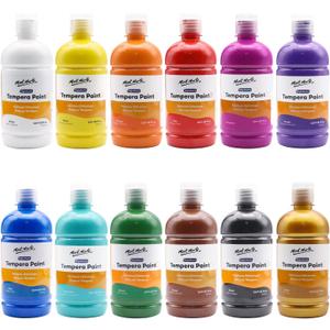 Mont Marte Tempera Paint Set 12pc x 16.9 US fl.oz (500ml), 12 Bottles of Tempera Style Kids Paint, Washable for Kids Art and Craft, Non Toxic, Easy to Clean. (Multicolor)