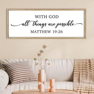 FZMHASLWW With God All Things Are Possible Wall Decor Art 40" x 15" God Is Within Her She Will Not Fall Matthew 19:26 Sign Bible Verse Large Wooden Framed Wall Hanging (Wood)