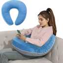 HOMBYS Crochet Pillow for Lap Support,Gaming Pillow for Lap,Lap Pillow for Reading & Crocheting,Soft Lap Desk Pillow,Reading Pillow,Crochet Pillow for Lap Support,Arm Pillows (Grey/Blue)