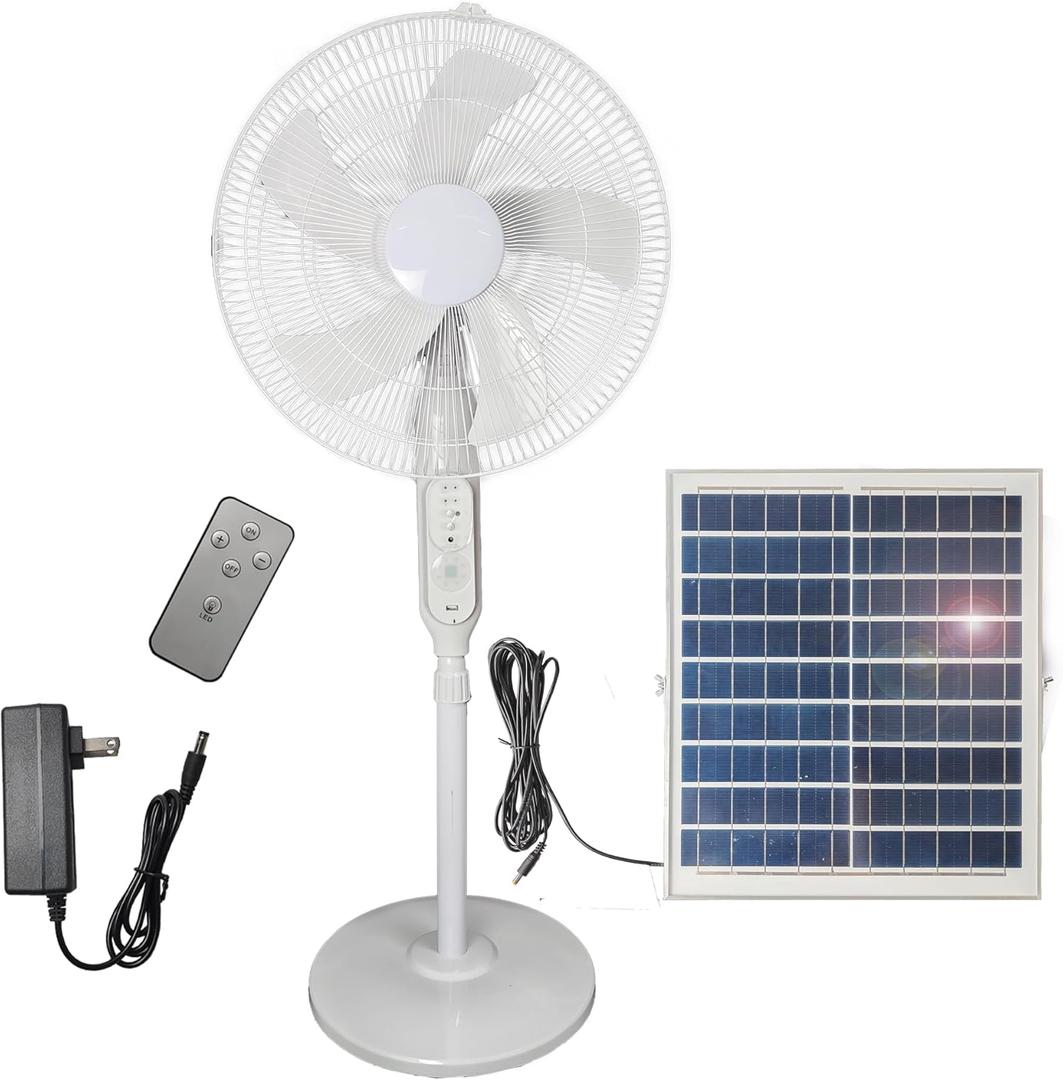16-inch Solar Oscillating Standing Fan,15000mAh Rechargeable Mobile Fan,Remote Control Floor Fan, Height-adjustable Suitable for Bedroom, Study or Outdoor