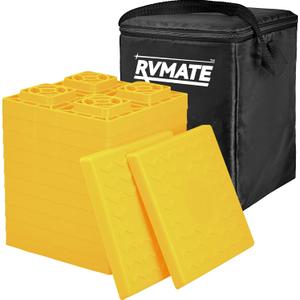 RVMATE RV Leveling Blocks 12 Pack, Heavy Duty Camper Leveling Blocks, Leveling Blocks for RVs, Reduce Trailer Movement, Trailer Leveling Blocks Great for Single and Dual Wheels, Yellow