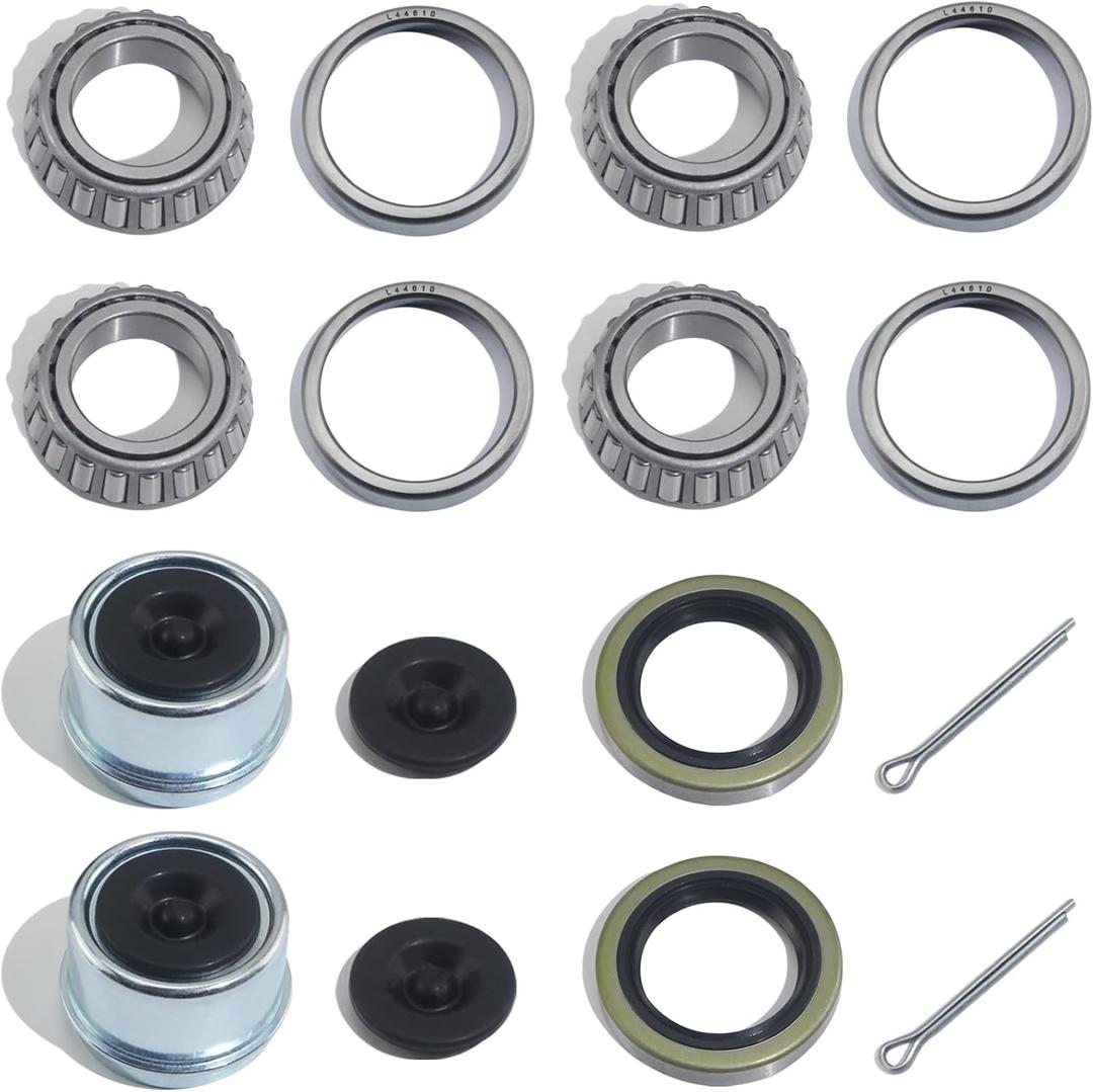 2Sets L44649 L44610 Trailer Hub Bearings Kit for 1-1/16'' Straight Axle, Trailer Spindle Bearing Kits with 12192TB Grease Seals, 1.98'' Dust Caps & Cotter Pin for 2000-2200 lbs Spindles