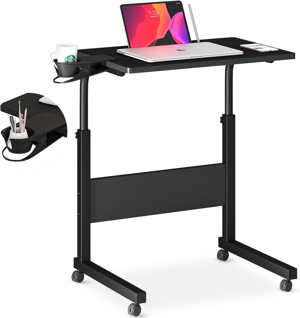 Klvied Small Standing Desk Adjustable Height, Portable Treadmill Desk, Mobile Table Ideal for Laptops and Tablets, Black