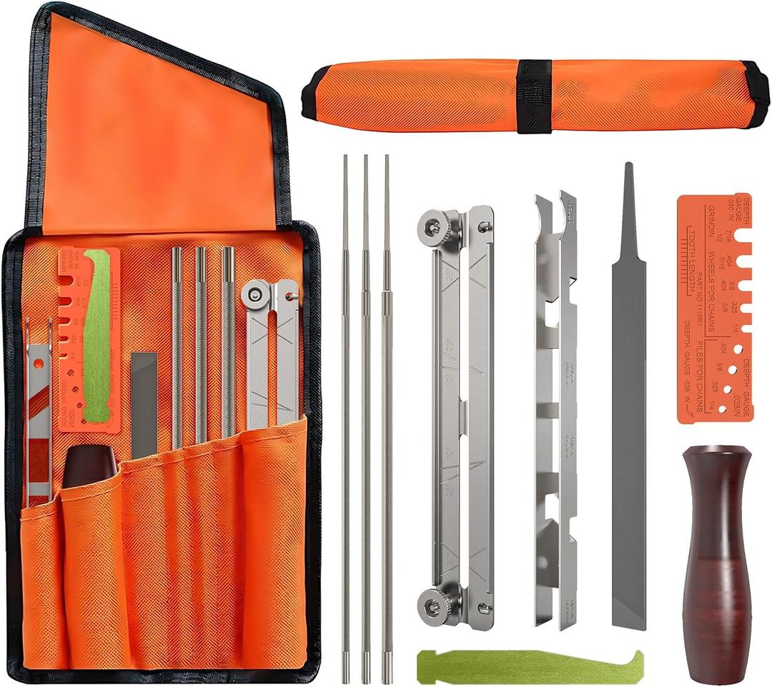 10-Piece Professional Chainsaw Sharpening Kit (afilador de motosierra) - Files in 5/32", 3/16", 7/32", Includes File Holder, Depth Gauge, Storage Case for Sharp Chainsaw Blades