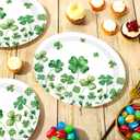 50Pcs Green Shamrock Oval Paper Plates 10"x12" Large Disposable Heavy Duty Green Lucky Clover Platters Lucky Shamrock Clover Dessert Plates for Spring Garden Irish Holiday Birthday Party Supplies