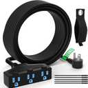 Outdoor Extension Cord 35 Ft with 3 Outlets, 12/3 SJTW 3 Prong Grounded Power Cord, 12 Gauge 12AWG Heavy Duty Power Cable, ETL Listed, 15 Amp 125 V 1875 W-Multiple Outlets for Indoor/Outdoor-Black