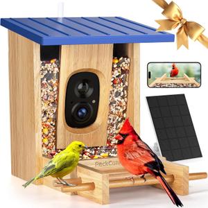 PeckCam Bird Feeder with Camera - 4MP 2K Clarity Instant Arrival Alerts AI Identify Species - Metal Roof Smart Cameras Birds Feeders Solar Powered Gift for Birdlover Mom Dad, 2.4GHz WiFi (Blue)