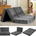 6-Inch Tri-Folding Mattress Queen Size - Foldable Futon Sofa Bed with Removable Washable Cover, Folding Futon Mattress | Non-Slip Bottom & Carry Handles for Guest, Camping