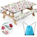 Picnic Table Cover with Bench Covers and Bag - Outdoor Camping Accessories Waterproof Camping Tablecloth with Elastic Edges Fitted Rectangle Tables and Seats