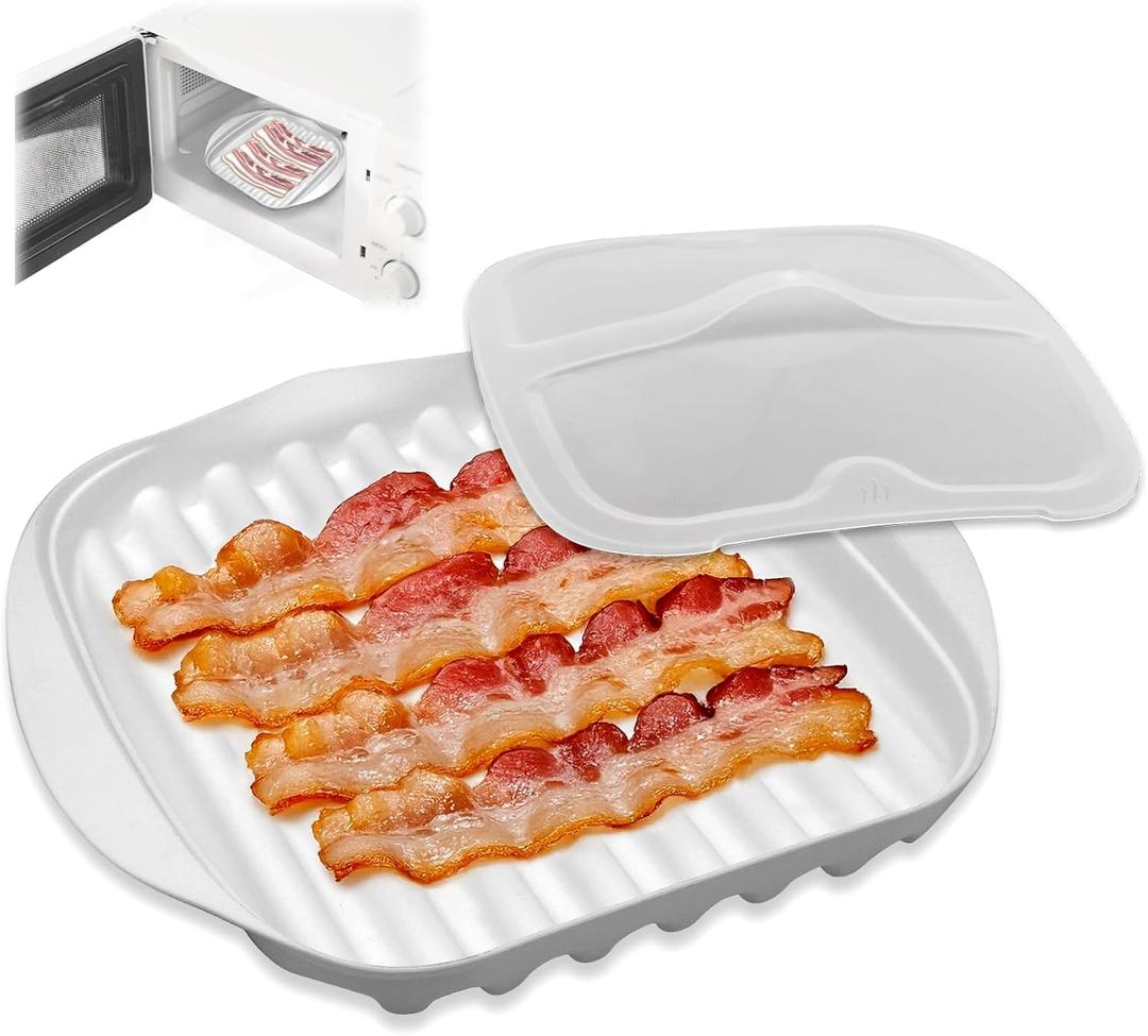 Microwave Bacon Tray With Lid, Microwave Bacon Cooker, Efficient Oil Draining Design For Healthier Crispy Bacon, Bacon Cooker For Microwave Oven, Microwave Bacon Tray For Tacos/Sausages/Hot Dogs