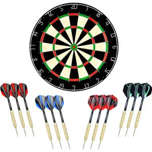 LinkVisions Dartboard with Staple-Free Bullseye, 18g Steel Tip Darts Set,12 Steel Tip Darts 18g, Dartboard Mounting Kits Included, 17.8"