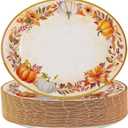 QIYANPAX Thanksgiving Paper Plates Large 9"x11" – Fall Watercolor Pumpkins Leaves Disposable Plates for Autumn Harvest Party, Dinner, Holiday Table Decor 25 PCS