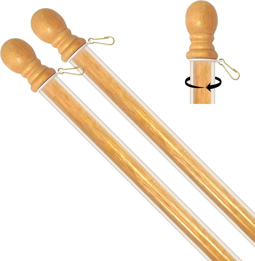 56" Wooden Flag Pole for House Pack of 2 Plastic Sleeve Tangle Free Heavy Duty Outdoor Flag Pole (Fit All Flag Sizes)