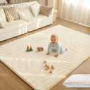 Huloo Sleep Ultra Soft Fluffy Baby Play Mat for Floor,1.3" Thick Cushion Padded Kids Rug with 3D Carved Faux Rabbit Fur,Non-Slip Large Carpet Nursery Rug Area Rug for Playroom Living Room(Cream)