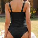 ZAFUL Womens Tankini Swimsuits Two Piece Tummy Control Bathing Suits Textured Tankini Swim Top with High Waisted Bottom (Black, M)