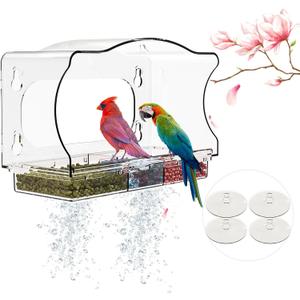Window Bird Feeder Viewing Box - 10x6 Inches Acrylic Window Bird Feeder with 4 Strong Suction Cups, 3 Compartment Trays, Clear Birdfeeder with Enhanced Grip, Watching Cardinal for Cat
