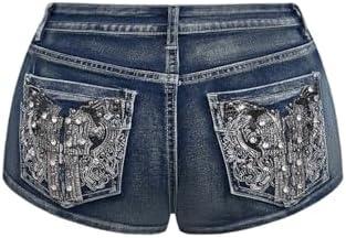 SOLY HUX Women's Y2k Sparkly Jeans Skinny Mini Denim Shorts Music Festival Rave Outfits Large