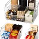 Set of 3 Coffee Station Organizer for Countertop - Clear Storage Caddy with Adjustable Dividers for Condiment Snack Kcup Pod Cup Sugar Creamer Syrup, Tea and Coffee Bar Accessories