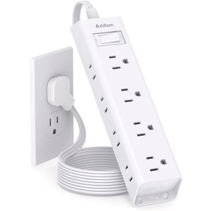 Flat Plug Power Strip, Ultra Thin Flat Extension Cord - Addtam 12 Widely AC 3 Sides Multiple Outlets, 5Ft, 1050J Surge Protector, Wall Mount, Desk Charging Station for Home Office Dorm Room Essentials (White)