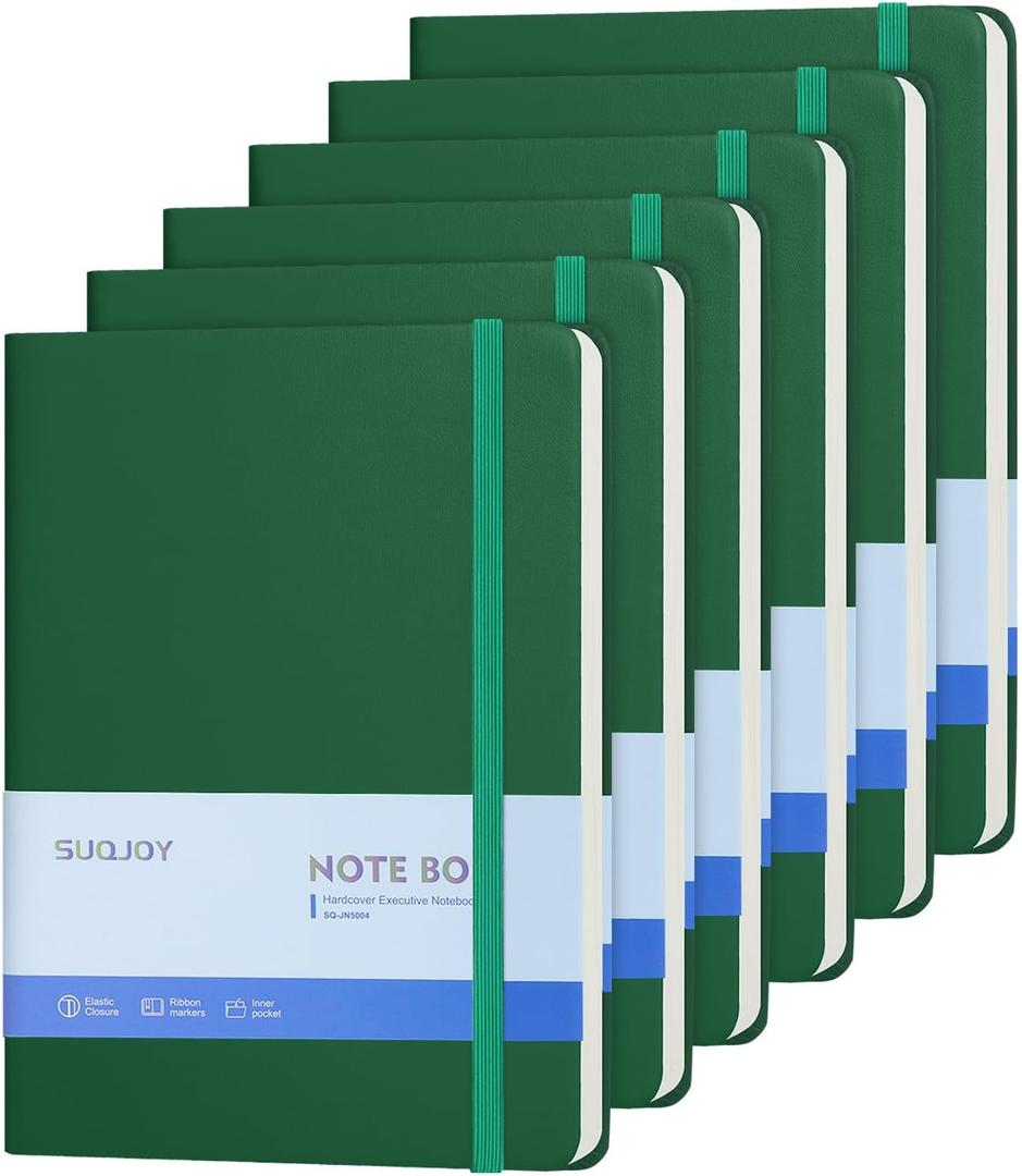 Lined Journal Notebooks, 6 Pack 160 Pages, 5.5x 8.2-Inch Journals for Women Men, Hardcover Notebook with 100 gsm Thick Paper, A5 Size College Ruled Notebook for Writing/Travel/Work (Green-6 Pack)