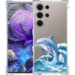 for Samsung Galaxy S24 Ultra Cute Case Dolphin Clear, Shockproof Soft TPU Protector Flexible Cartoon Design Kids Mobile Phone Cover Cases for Samsung Galaxy S24 Ultra Girls