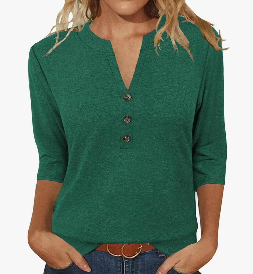 JomeDesign Womens Tops 3/4 Sleeve V Neck Shirts Dressy Casual Tunic Blouses Summer Tees, M