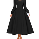 ZESICA Women's Long Sleeve Midi Dresses 2026 Fall Square Neck Swing A Line Wedding Guest Evening Prom Dress, Medium