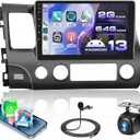 2G+64G Car Stereo for Honda Civic 2006 2007 2008 2009 2010 2011 with Wireless Carplay Android Auto, 10.1" Touchscreen Android Car Radio Support Bluetooth EQ WiFi GPS USB Mirror Link AHD Backup Camera