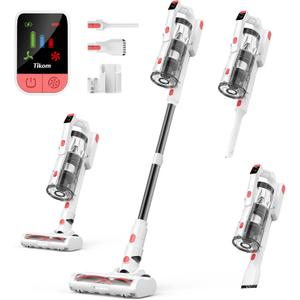 Tikom V750 Cordless Vacuum Cleaner for Home, 45000Pa/500W Stick Vacuum with LED Display, Charging Wall Dock, Anti-Tangle, Lightweight Handheld Vacuum for Pet Hair, Hard Floor, Carpet, White