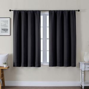 Gwine Black Blackout Curtains for Bedroom 45 Inch Length - Thermal Insulated Light Blocking Window Curtain Panels, Solid Room Darkening Drapes for Living Room, 2 Panels, Each W40 x L45
