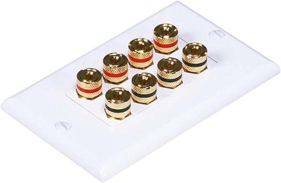 Moonrise Monoprice 103326 Banana Binding Post Two-Piece Inset Coupler Wall Plate for 4 Speakers, White